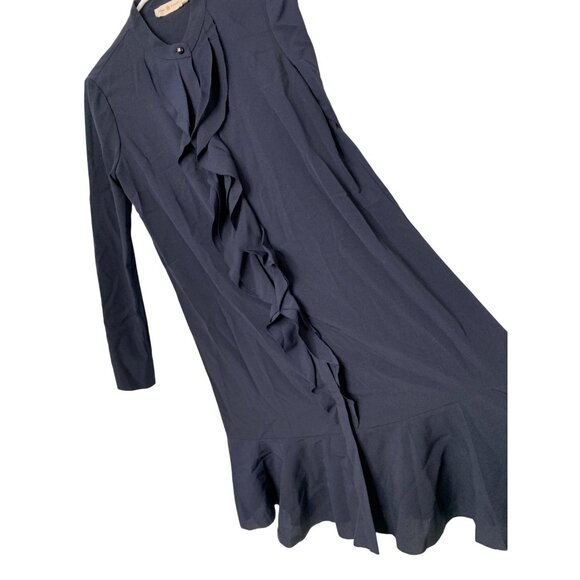 Tory Burch Womens Ruffle Front Shirt Dress Size 6 Navy Polyester RX10455 Shift - Picture 3 of 13